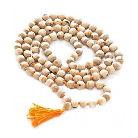 WHITE Tulsi Mala/Holy Basil Rosary String for Wearing, Jaap/Chanting or Pooja, 108+1 Beads of 6-8 mm Size | Original & Natural Mala