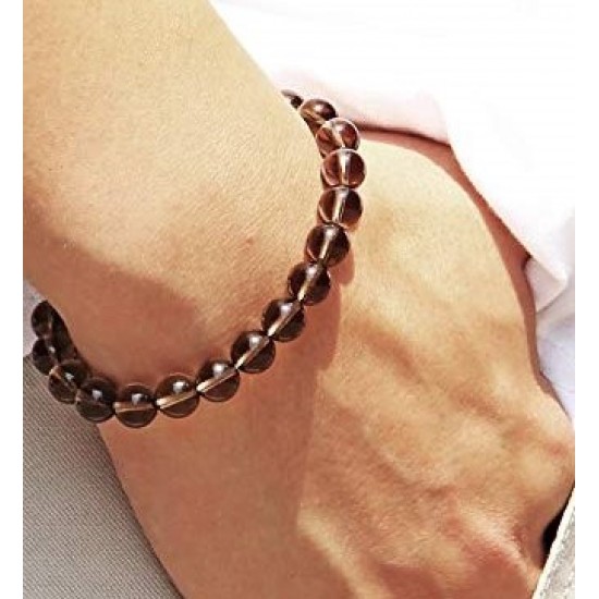 Smoky Quartz Bracelet Natural Gem Stone Healing Bracelet for Men & Women, Color Brown, Bead Size 8 MM