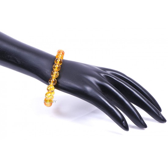 Citrine Bracelet Natural Citrine Stone Solar Plexus Gemstone Bracelet Stretch Cord Handmade for Men & Women, Color Yellow, Bead Size 8 mm