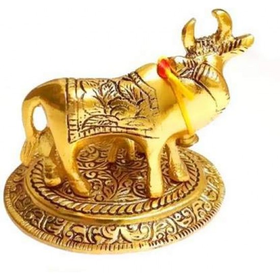 Metal Golden Kamdhenu Cow With Calf Statue,, Vastu Prodect