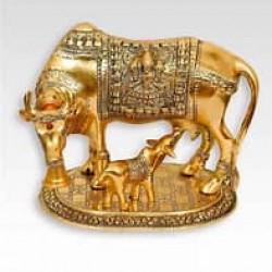 Metal Golden Kamdhenu Cow With Calf Statue – Vastu Product