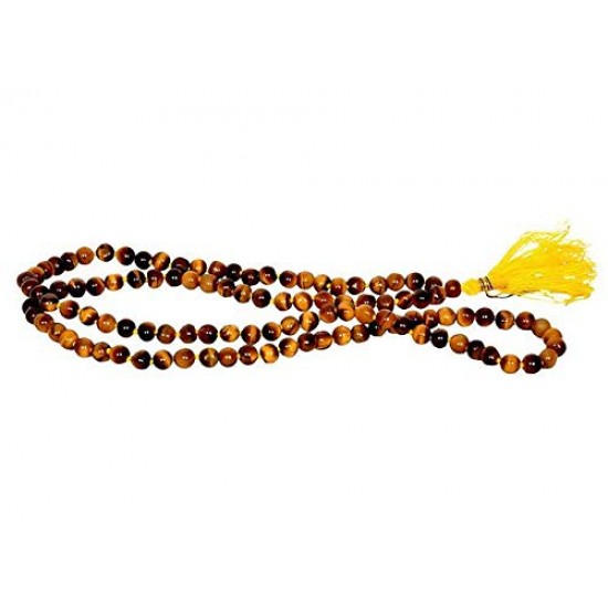 Tiger's Eye Mala, Round Shape, Stone Made, Size Aprox 14cm and 90g, Pack of 1 Tiger Stone Mala in Box