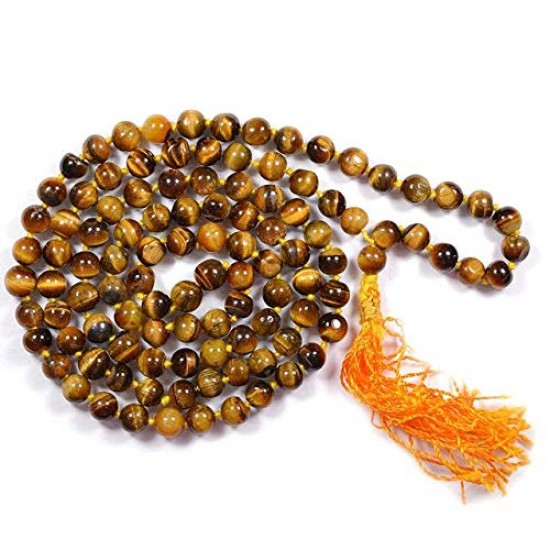 Tiger's Eye Mala, Round Shape, Stone Made, Size Aprox 14cm and 90g, Pack of 1 Tiger Stone Mala in Box