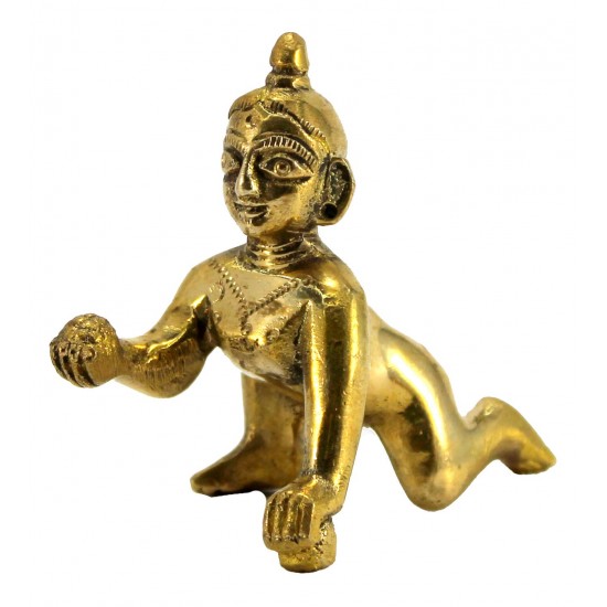 Brass Laddoo Gopal Baby Krishna Murti Idol Statue Sculpture (5.5 cm)